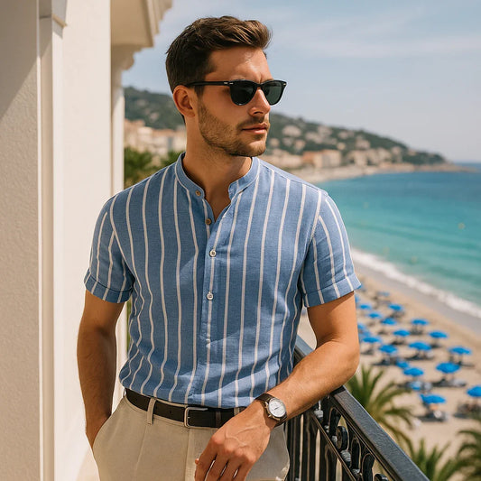 STRIPED SHORT SLEEVE RESORT SHIRT MEN - Velmari