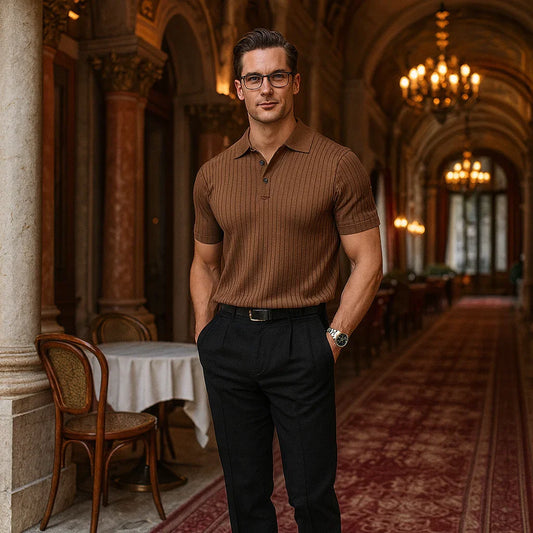 LORENZO KNIT POLO – MEN'S RETRO SHORT SLEEVE SHIRT - Velmari