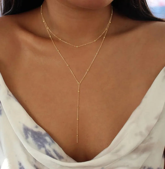 GOLDEN LARIAT NECKLACE – DAINTY Y-SHAPE PENDANT - Velmari