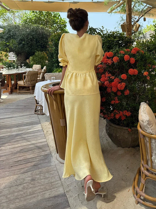 ISLA COTTON V-NECK SKIRT SET – SUMMER BREEZE - Velmari