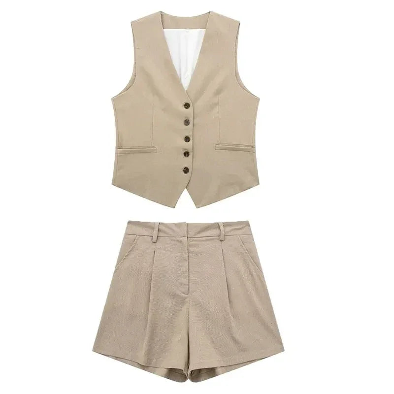 ELEGANCE WAISTCOAT & SHORTS SET – OFFICE CHIC - Velmari