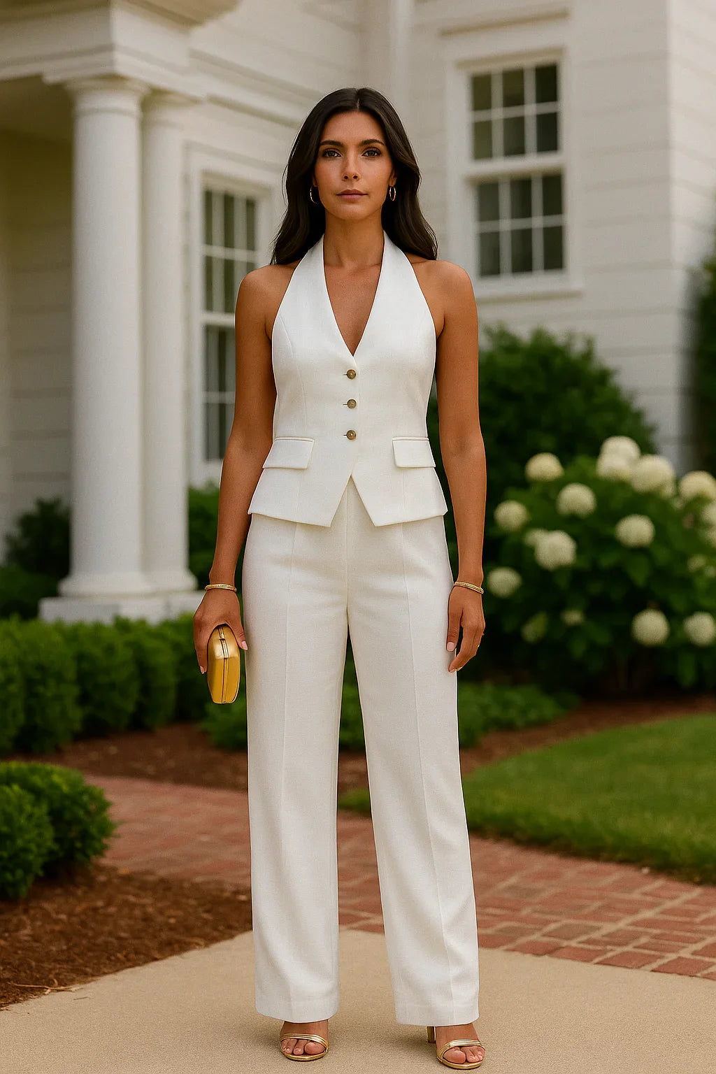 AURORA BACKLESS HALTER PANTS SET – SUMMER ELEGANCE - Velmari