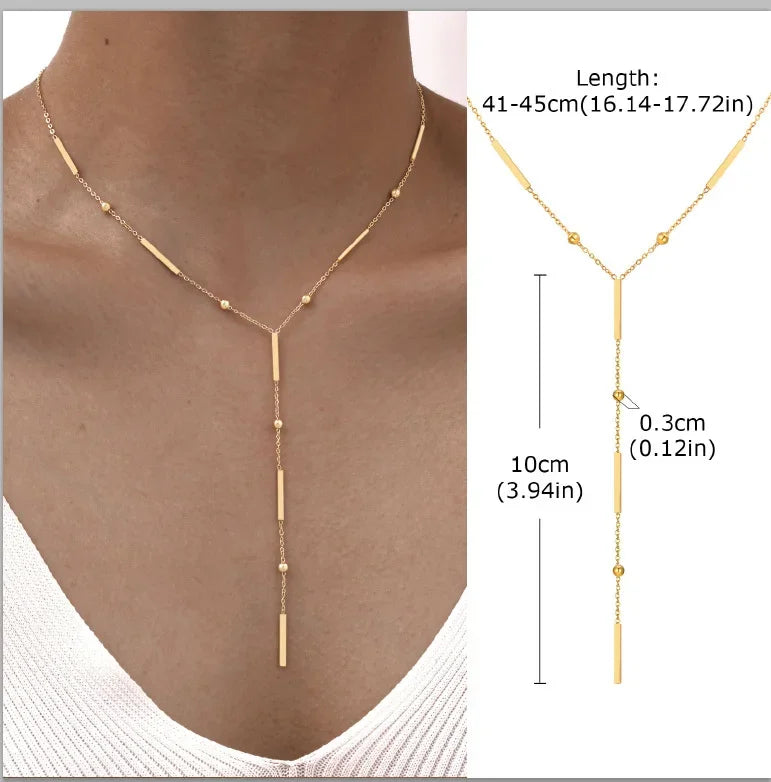 GOLDEN LARIAT NECKLACE – DAINTY Y-SHAPE PENDANT - Velmari