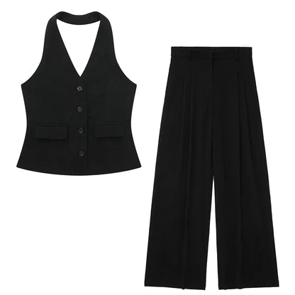 AURORA BACKLESS HALTER PANTS SET – SUMMER ELEGANCE - Velmari