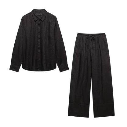 LUNA SET – MINIMALIST SHIRT & WIDE-LEG TROUSERS TWO-PIECE - Velmari