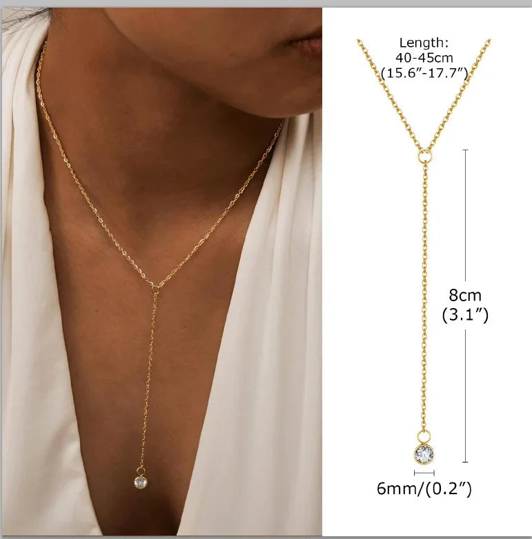 GOLDEN LARIAT NECKLACE – DAINTY Y-SHAPE PENDANT - Velmari