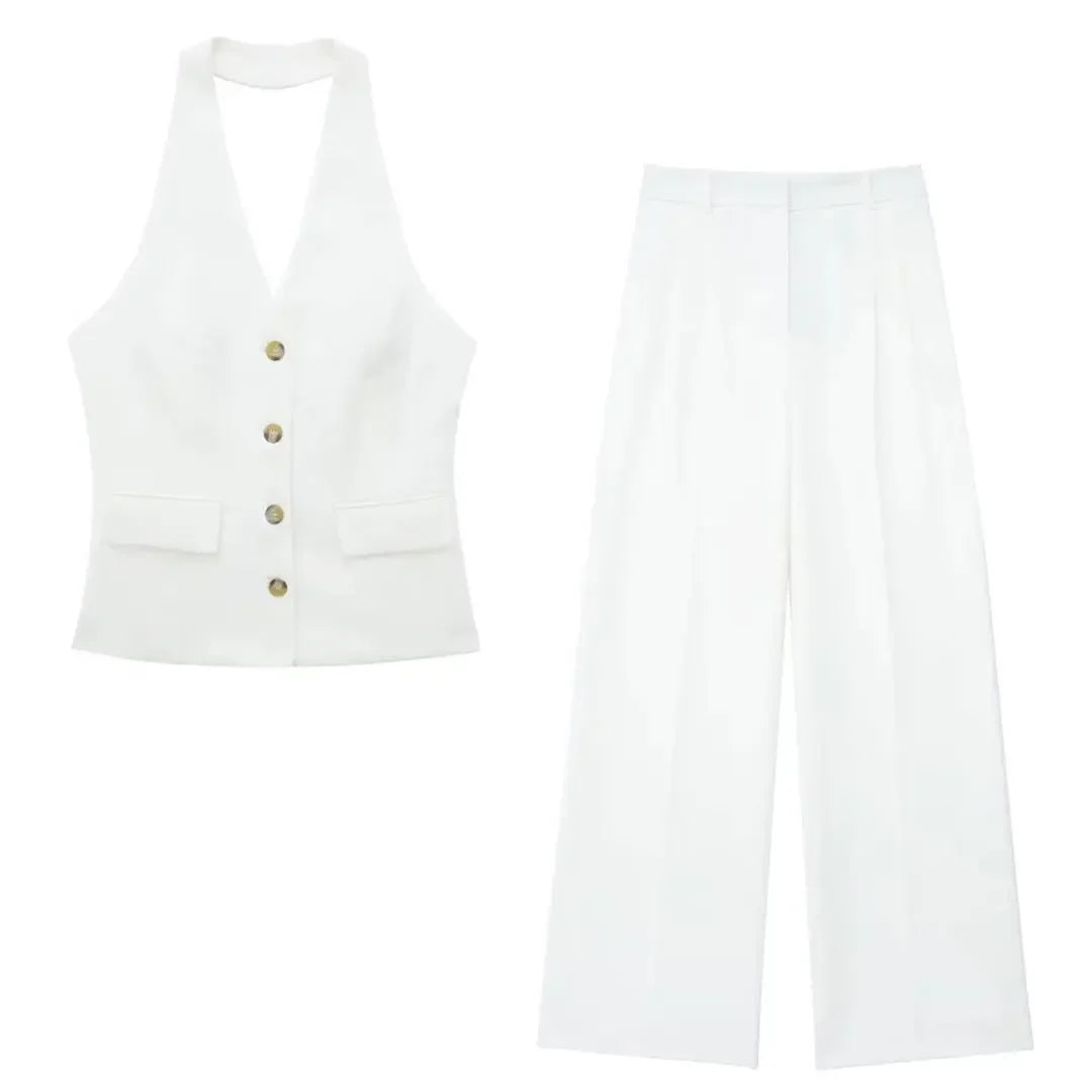 AURORA BACKLESS HALTER PANTS SET – SUMMER ELEGANCE - Velmari
