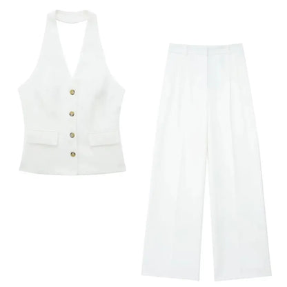 AURORA BACKLESS HALTER PANTS SET – SUMMER ELEGANCE - Velmari