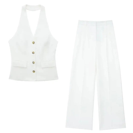 AURORA BACKLESS HALTER PANTS SET – SUMMER ELEGANCE - Velmari