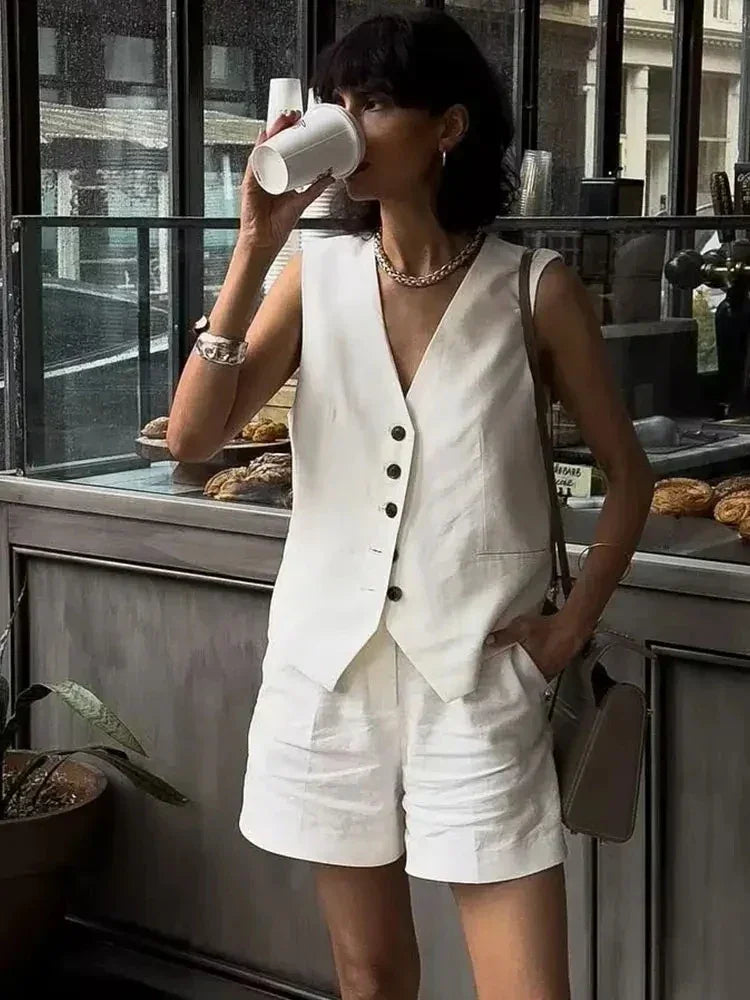 ELEGANCE WAISTCOAT & SHORTS SET – OFFICE CHIC - Velmari