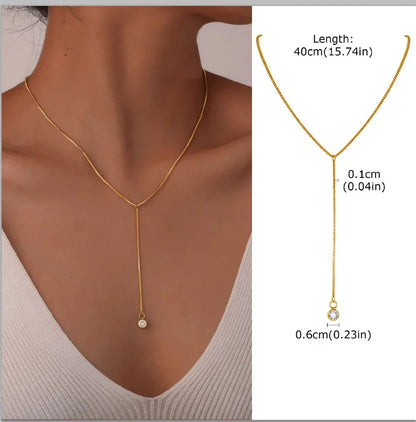 GOLDEN LARIAT NECKLACE – DAINTY Y-SHAPE PENDANT - Velmari