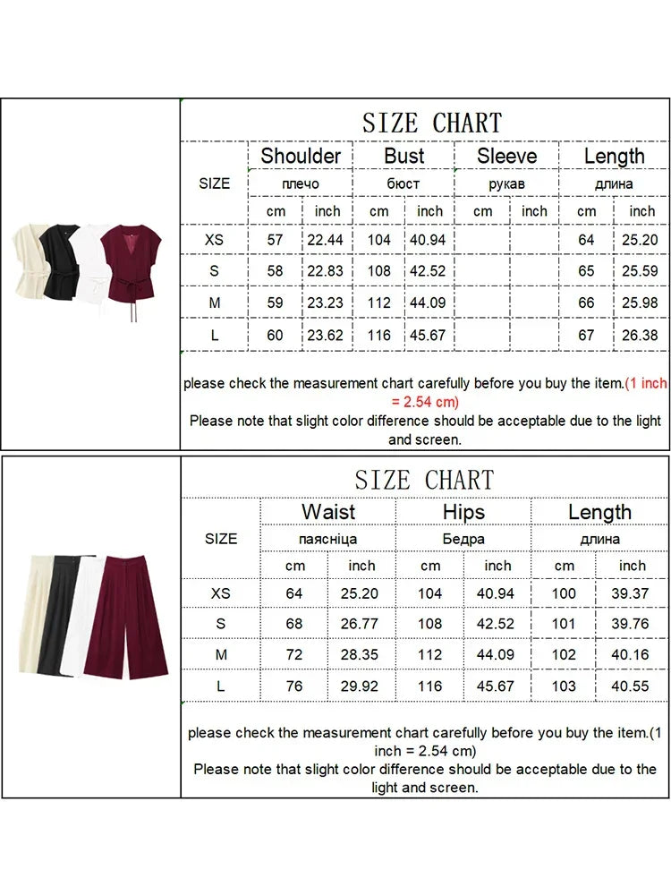 SIENNA 2-PIECE SET – SLEEVELESS BELTED BLAZER & WIDE-LEG PANTS - Velmari