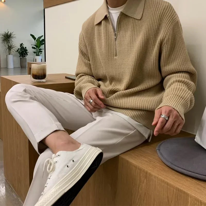 MEN'S RIBBED KNIT SWEATER HALF ZIP - Velmari