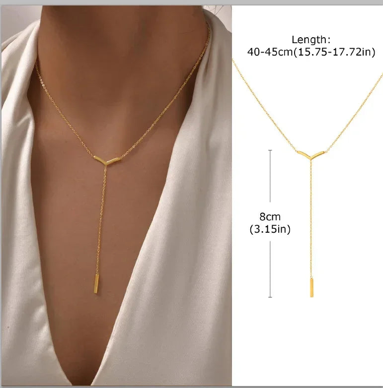 GOLDEN LARIAT NECKLACE – DAINTY Y-SHAPE PENDANT - Velmari