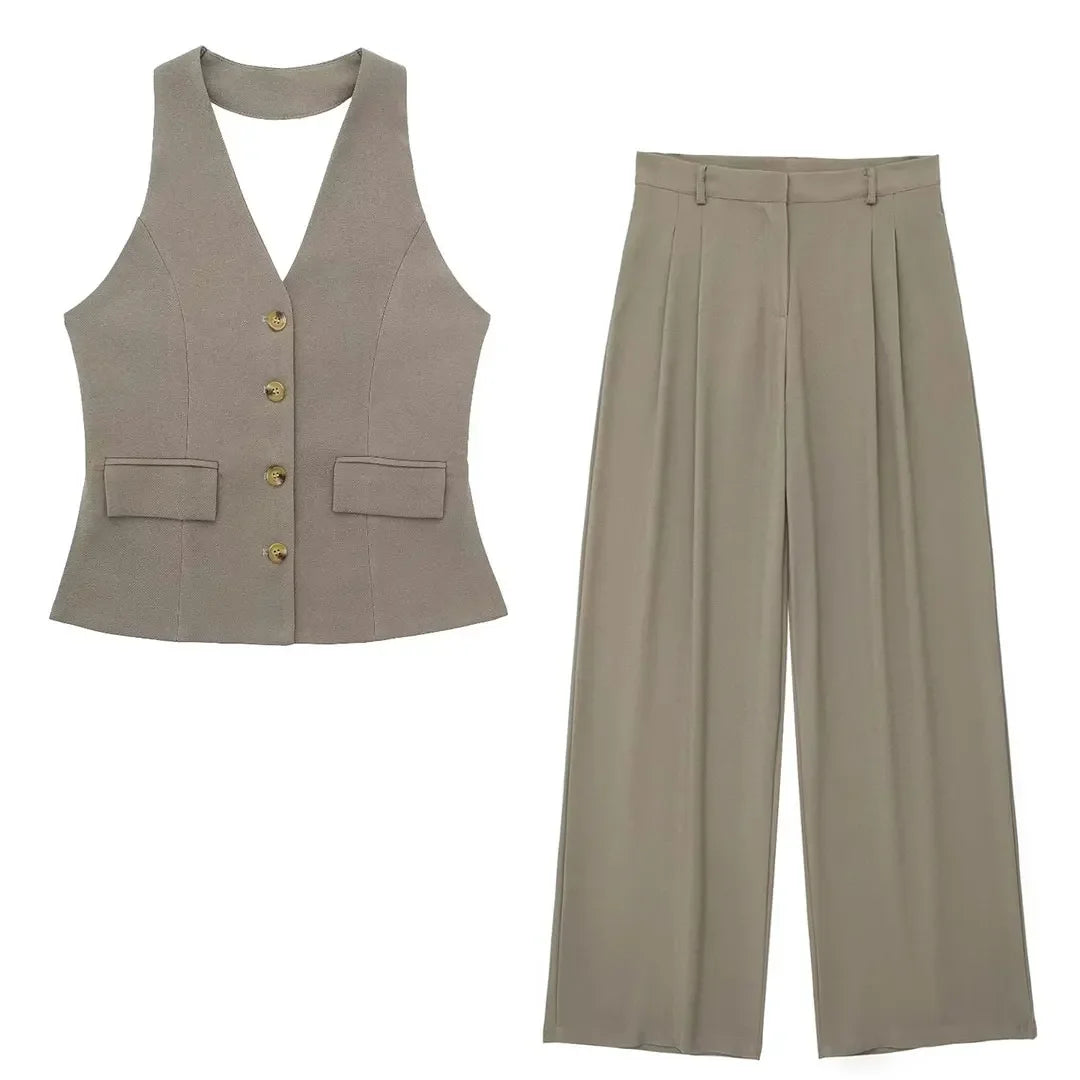 AURORA BACKLESS HALTER PANTS SET – SUMMER ELEGANCE - Velmari