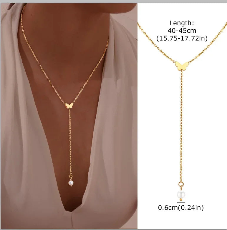 GOLDEN LARIAT NECKLACE – DAINTY Y-SHAPE PENDANT - Velmari