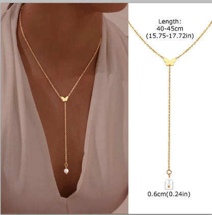 GOLDEN LARIAT NECKLACE – DAINTY Y-SHAPE PENDANT - Velmari