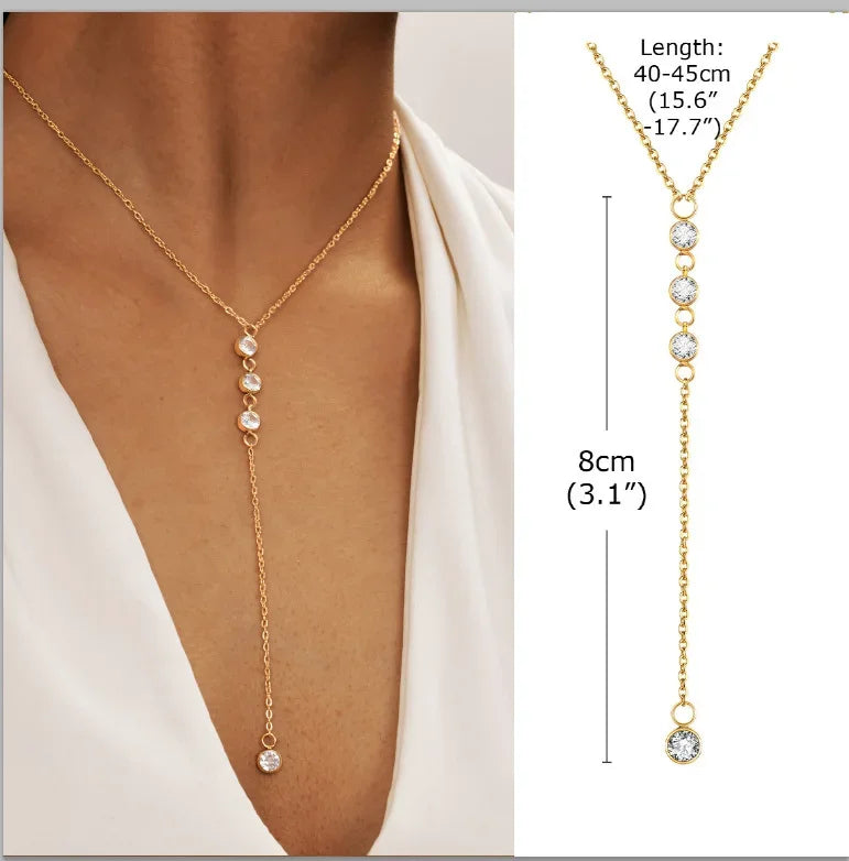 GOLDEN LARIAT NECKLACE – DAINTY Y-SHAPE PENDANT - Velmari