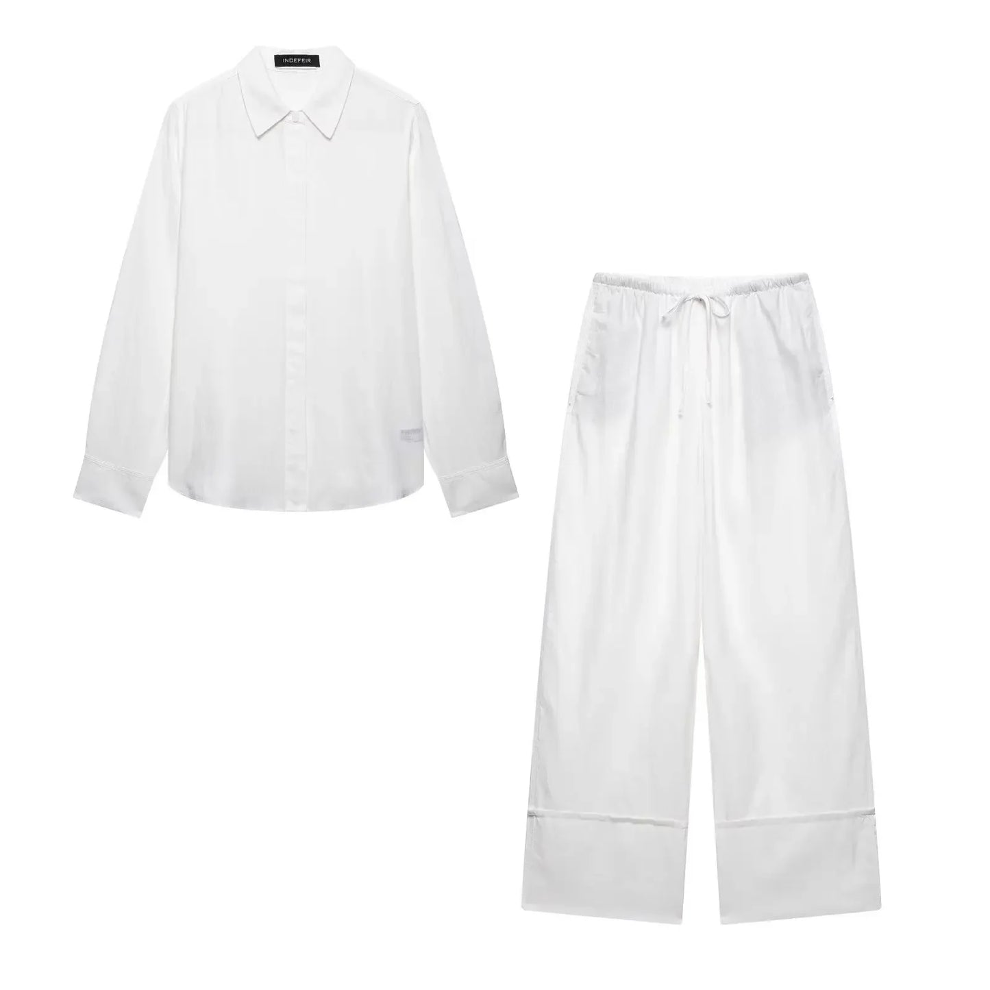LUNA SET – MINIMALIST SHIRT & WIDE-LEG TROUSERS TWO-PIECE - Velmari