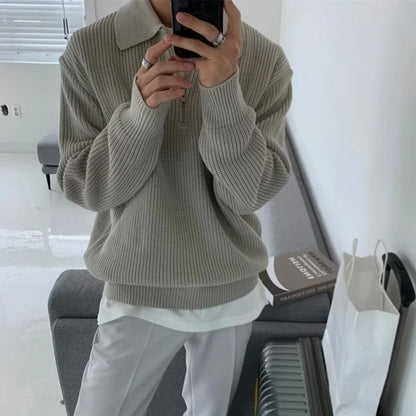 MEN'S RIBBED KNIT SWEATER HALF ZIP - Velmari