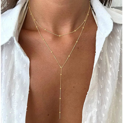 GOLDEN LARIAT NECKLACE – DAINTY Y-SHAPE PENDANT - Velmari