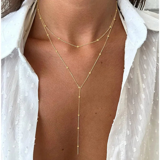 GOLDEN LARIAT NECKLACE – DAINTY Y-SHAPE PENDANT - Velmari