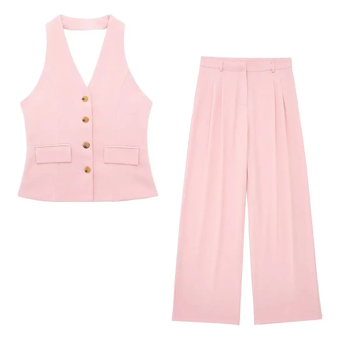 AURORA BACKLESS HALTER PANTS SET – SUMMER ELEGANCE - Velmari