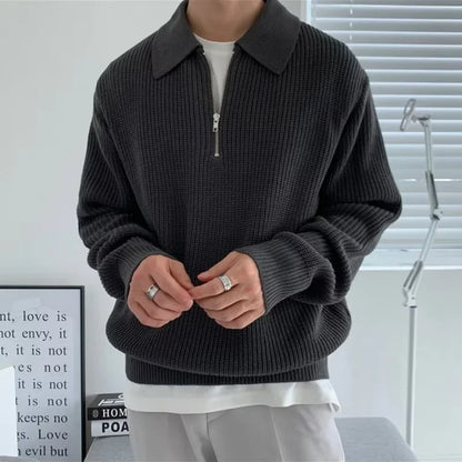 MEN'S RIBBED KNIT SWEATER HALF ZIP - Velmari