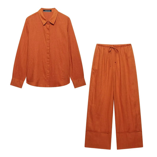 LUNA SET – MINIMALIST SHIRT & WIDE-LEG TROUSERS TWO-PIECE - Velmari