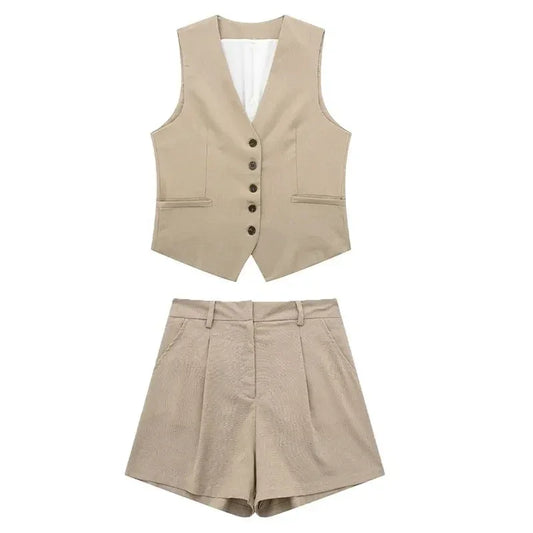 ELEGANCE WAISTCOAT & SHORTS SET – OFFICE CHIC - Velmari