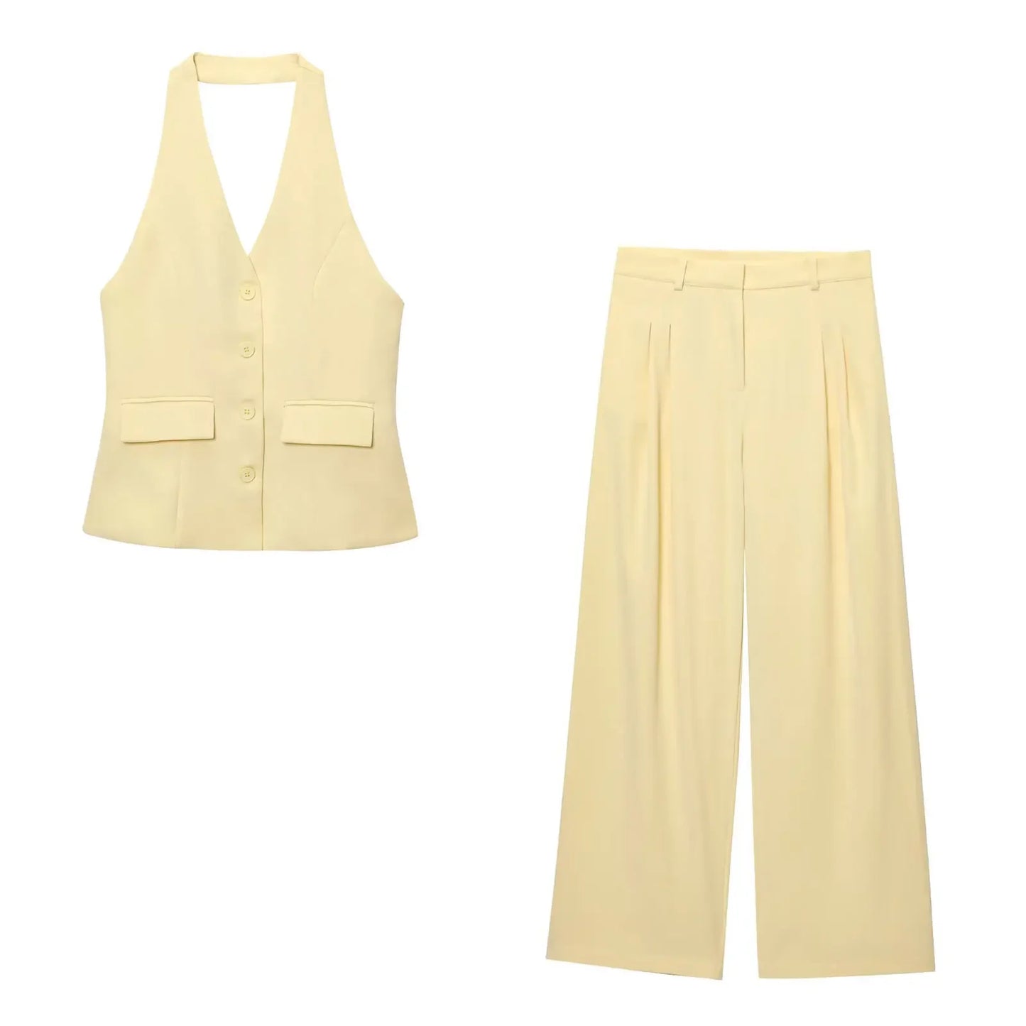 AURORA BACKLESS HALTER PANTS SET – SUMMER ELEGANCE - Velmari