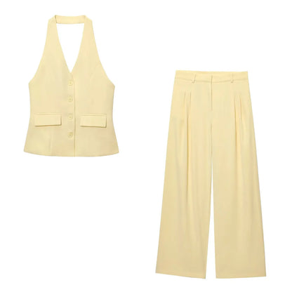 AURORA BACKLESS HALTER PANTS SET – SUMMER ELEGANCE - Velmari