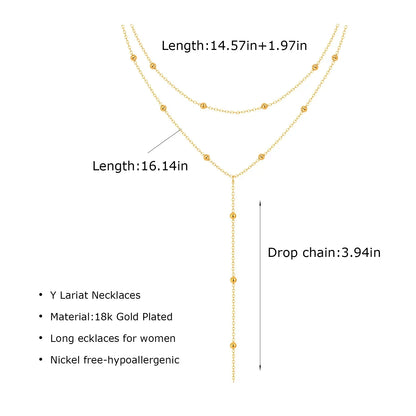 GOLDEN LARIAT NECKLACE – DAINTY Y-SHAPE PENDANT - Velmari