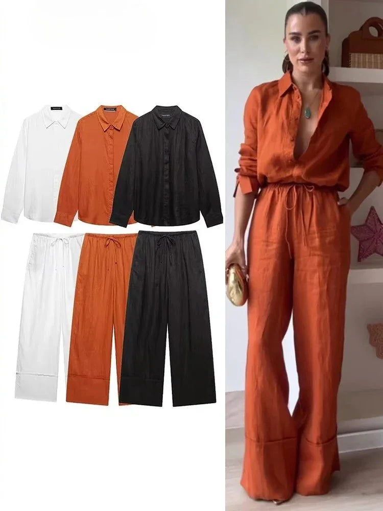 LUNA SET – MINIMALIST SHIRT & WIDE-LEG TROUSERS TWO-PIECE - Velmari