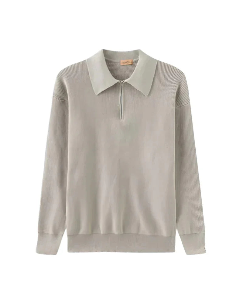 MEN'S RIBBED KNIT SWEATER HALF ZIP - Velmari